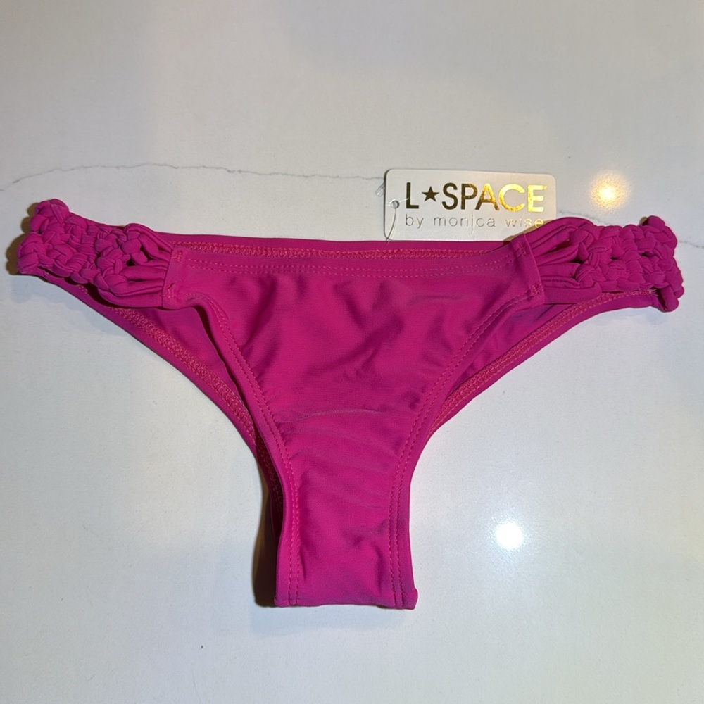 L*Space Bikini Bottom Bitsy Cut Braided Side Hip Pink Rose Small